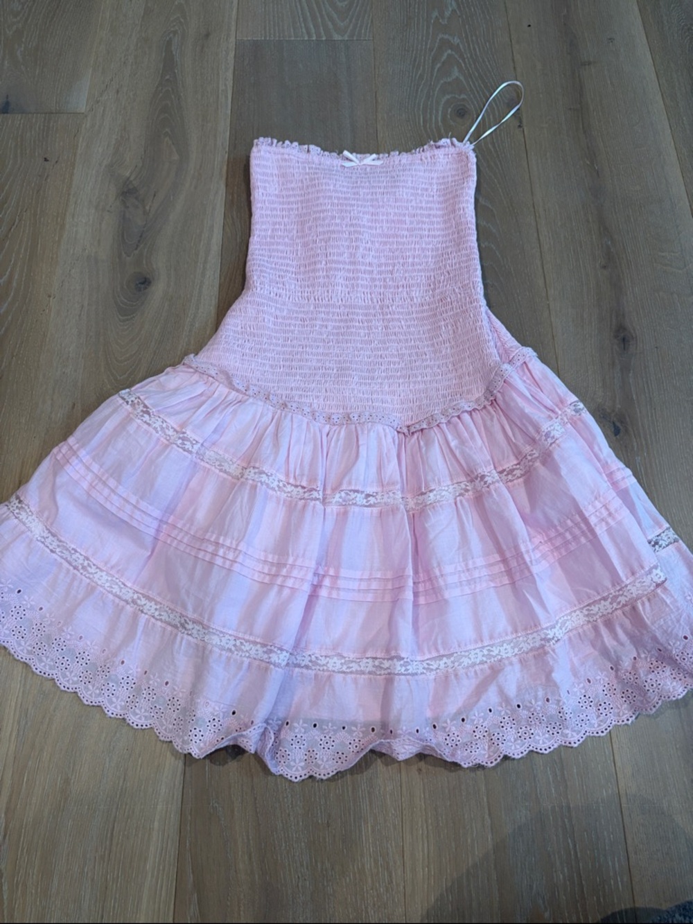 Sky to Moon Girls Size M Light Pink Smocked Sundress with Eyelet Trim.